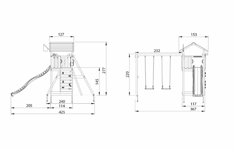 Legetårn Cottage 2.1, inkl. Swing modul, 120 kg sand, blå rutschebane